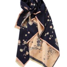 Sjaal Dames - Bloemen - Paarden - Blauw/Peach