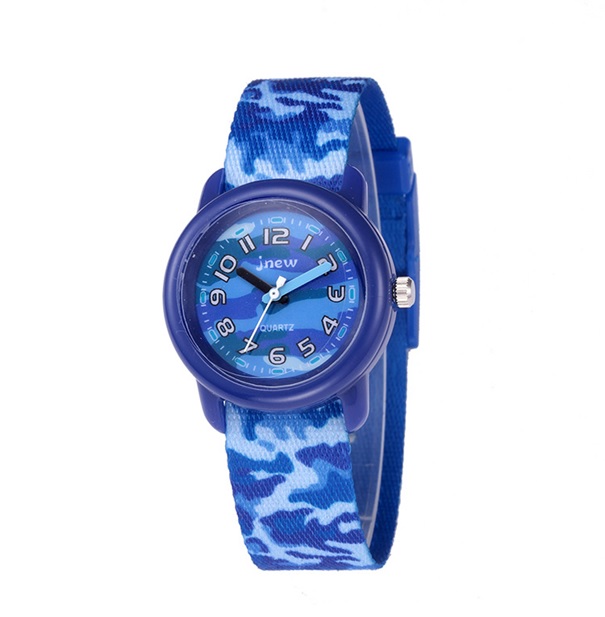 Pure Time® Kinderhorloge, jongens- en meisjeshorloge, camouflage, textielarmband, analoog, zwart, groen, grijs, leren horloge