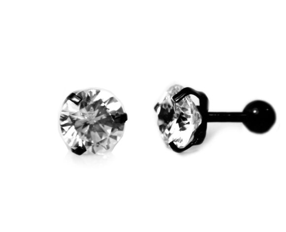 Zirkonia Stud Oorbellen - Edelstaal - Black
