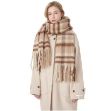 Wintersjaal Dames - Omslagdoek - Geruite Sjaal - Bruin/Wit