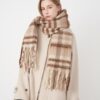 Wintersjaal Dames - Omslagdoek - Geruite Sjaal - Bruin/Wit