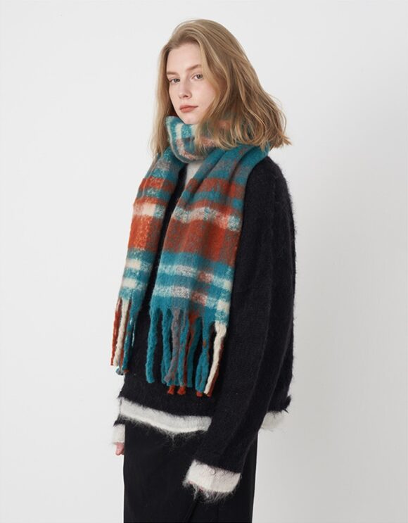 Wintersjaal Dames - Omslagdoek - Geruite Sjaal - Turquoise