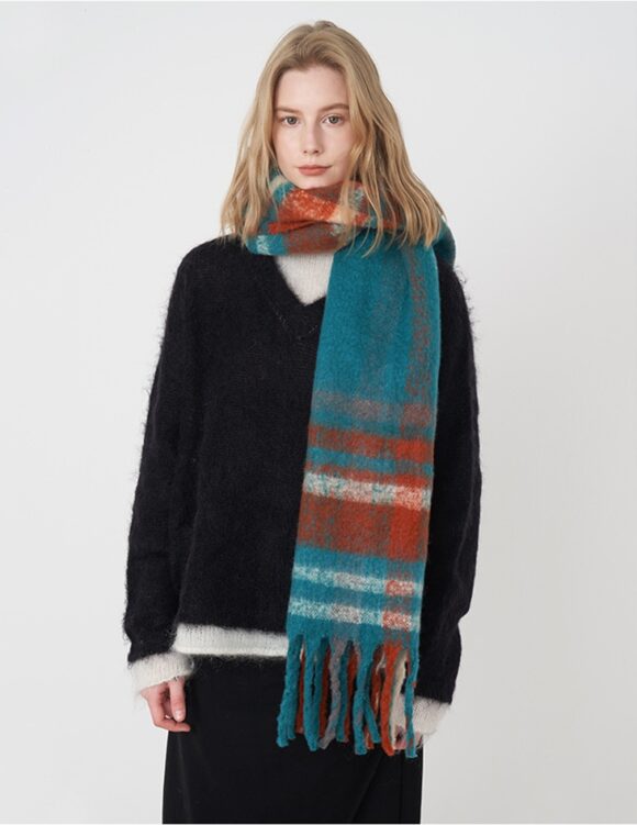Wintersjaal Dames - Omslagdoek - Geruite Sjaal - Turquoise