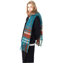 Wintersjaal Dames - Omslagdoek - Geruite Sjaal - Turquoise