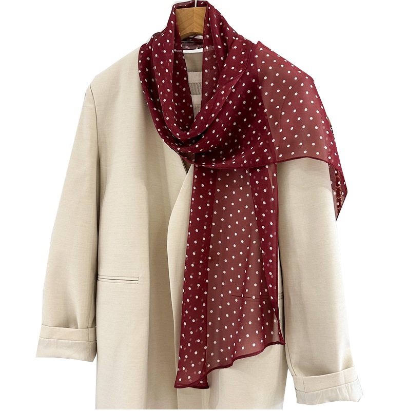 Zijden Sjaaltje – Halsdoek Dames – Zijde – Stippen – Rood
