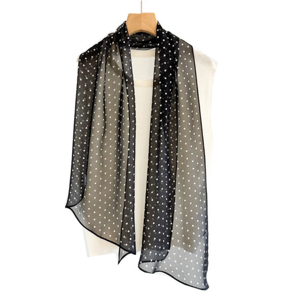 Zijden Sjaaltje - Halsdoek Dames - Zijde - Stippen - Zwart Zijden Sjaaltje - Halsdoek Dames - Zijde - Stippen - Zwart