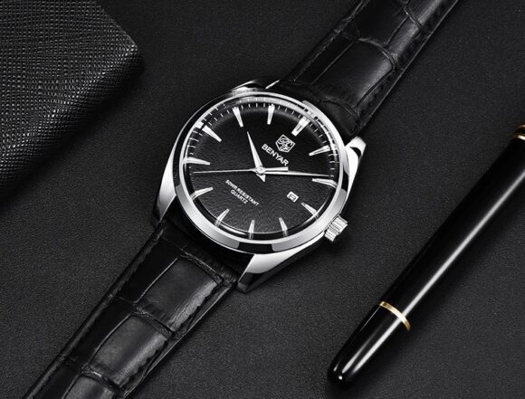 Horloge Heren - Leren Band - Herenhorloge - Zwart