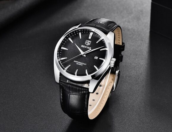 Horloge Heren - Leren Band - Herenhorloge - Zwart