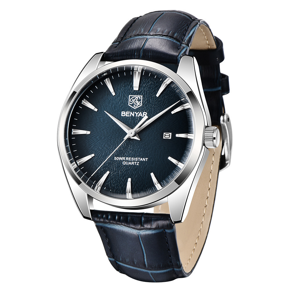 Horloge Heren – Leren Band – Herenhorloge – Blauw