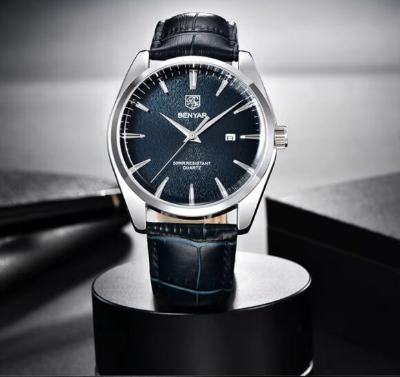 Horloge Heren - Leren Band - Herenhorloge - Blauw