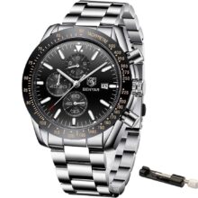 Stalen Heren Horloge - Chronograaf - Polshorloge - Verstel Tool - Zwart Stalen Heren Horloge - Chronograaf - Polshorloge - Verstel Tool - Zwart