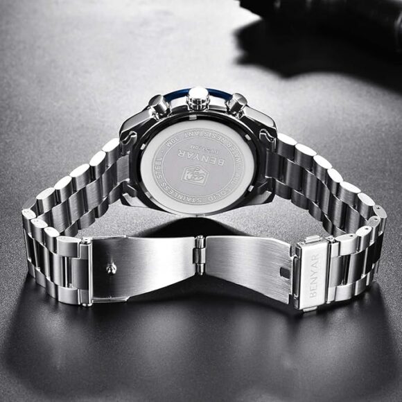 Stalen Heren Horloge - Chronograaf - Polshorloge - Verstel Tool - Zwart