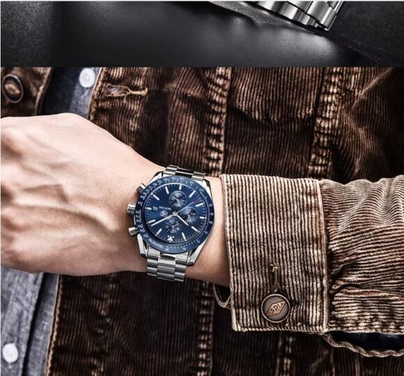 Stalen Heren Horloge - Chronograaf - Polshorloge - Verstel Tool - Blauw