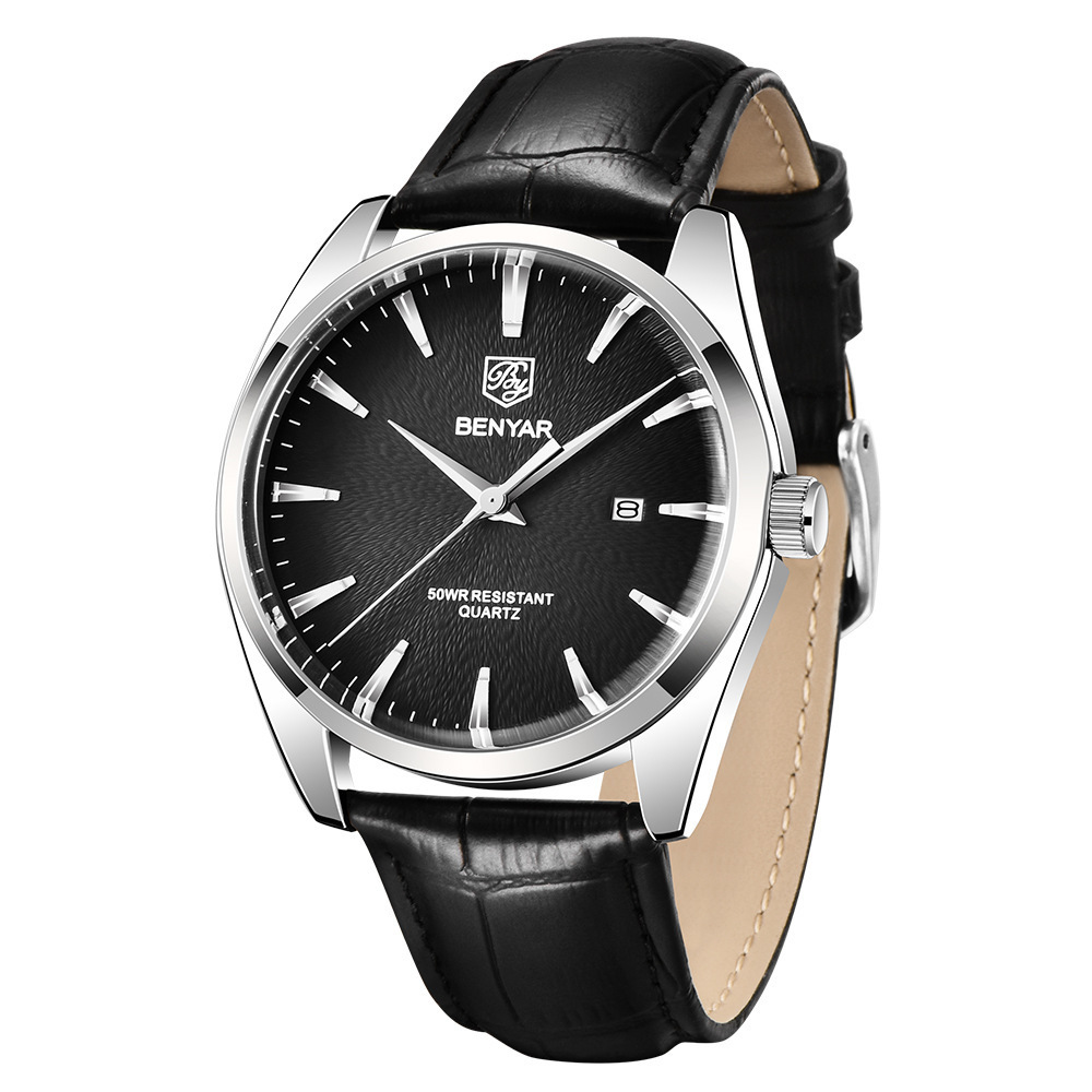 Horloge Heren – Leren Band – Herenhorloge – Zwart