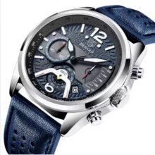 Horloge Heren - Leren Band - Chronograaf - Blauw Horloge Heren - Leren Band - Chronograaf - Blauw