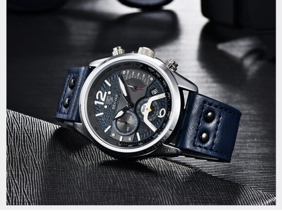 Horloge Heren - Leren Band - Chronograaf - Blauw