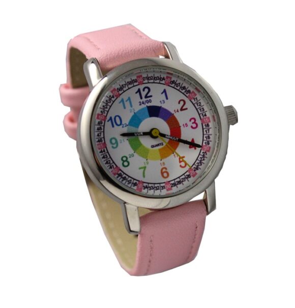 Horloge Meisjes - Kinderhorloge - Regenboog - Leren Klokkijken - Roze Horloge Meisjes - Kinderhorloge - Regenboog - Leren Klokkijken - Roze