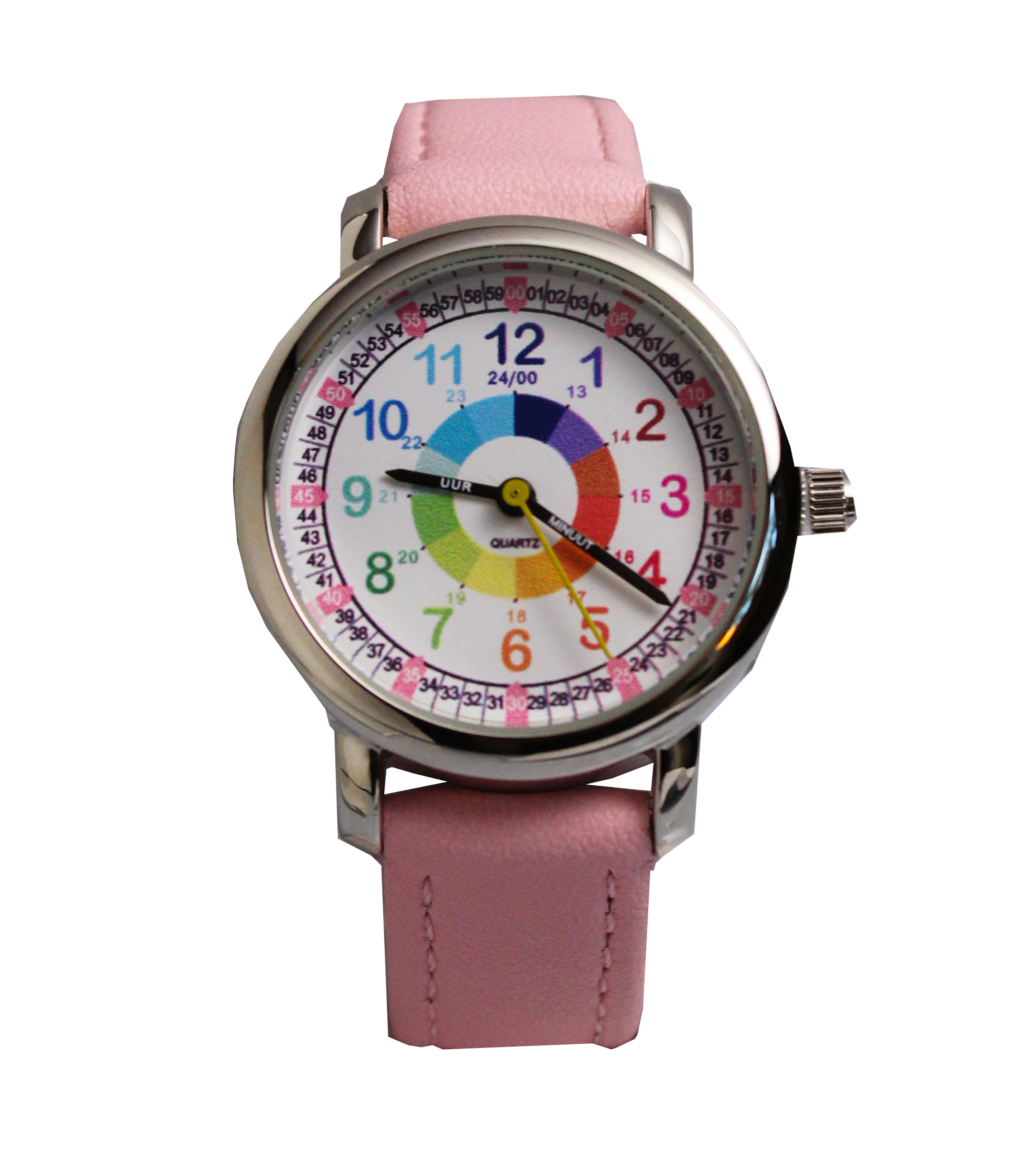 Horloge Meisjes – Kinderhorloge – Regenboog – Leren Klokkijken – Roze
