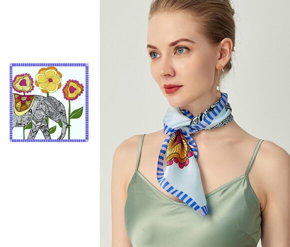 Zijden Sjaal - Halsdoek Zijde - Bloemen Print - Sjaal Dames - 52 x 52 cm Zijden Sjaal - Halsdoek Zijde - Bloemen Print - Sjaal Dames - 52 x 52 cm