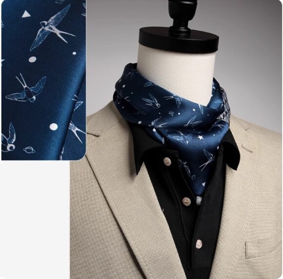 Stropdassjaal Zijde - Ascot - Heren - Zijden Sjaal - Vogels - 145 x 16cm