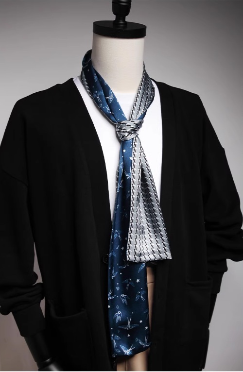 Stropdassjaal Zijde - Ascot - Heren - Zijden Sjaal - Vogels - 145 x 16cm