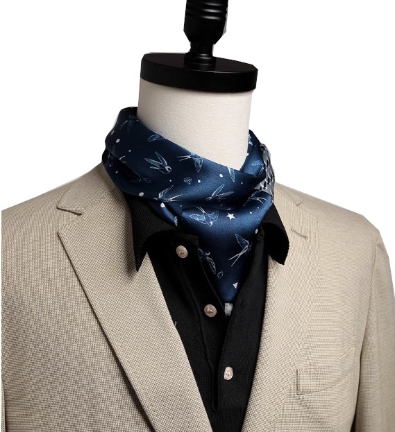 Stropdassjaal Zijde - Ascot - Heren - Zijden Sjaal - Vogels - 145 x 16cm