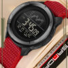 Horloge Heren - Sporthorloge - Countdown - Stopwatch - Nylon Band - Rood