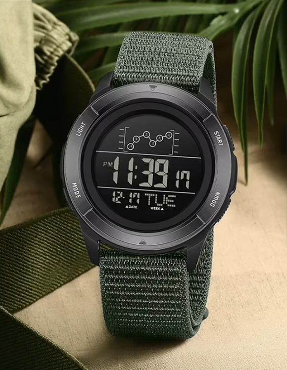 Horloge Heren - Sporthorloge - Countdown - Stopwatch - Nylon Band - Groen