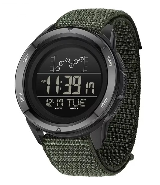 Horloge Heren - Sporthorloge - Countdown - Stopwatch - Nylon Band - Groen