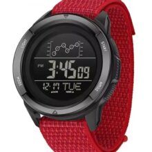 Horloge Heren - Sporthorloge - Countdown - Stopwatch - Nylon Band - Rood