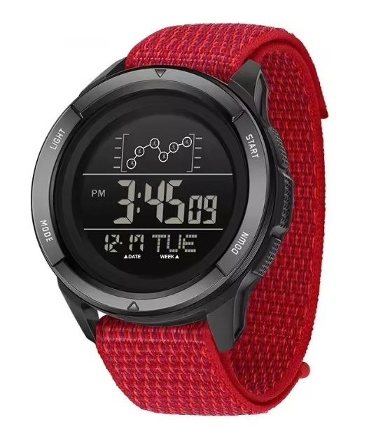 Horloge Heren - Sporthorloge - Countdown - Stopwatch - Nylon Band - Rood