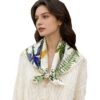 Zijden Sjaal – Halsdoek – Bloemen Vogels – Sjaal Dames - 65 x 65cm