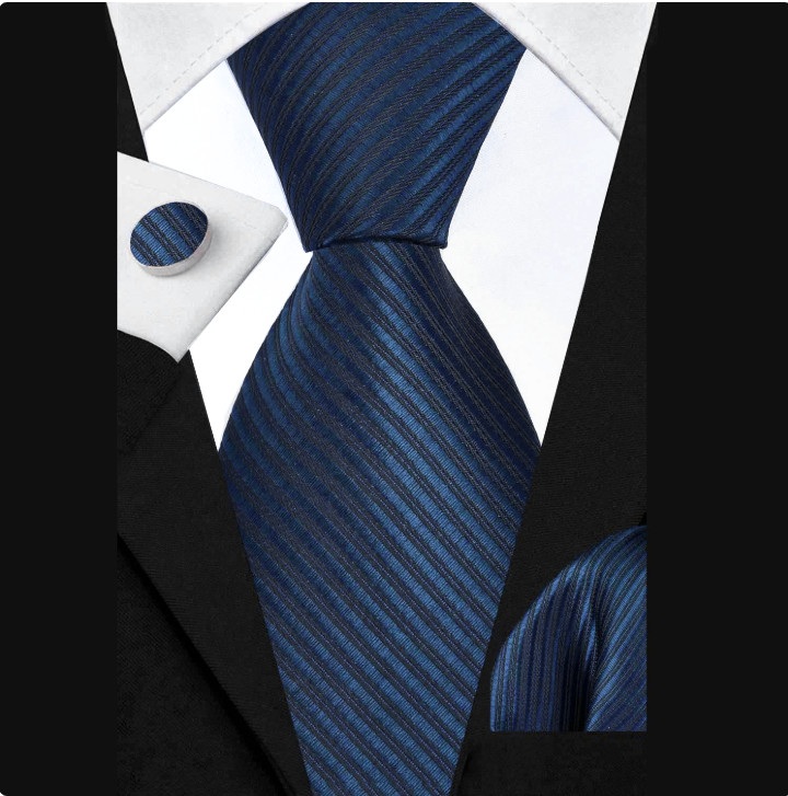 Stropdas Set – Stropdas – Pochet – Manchetknopen – Blauw