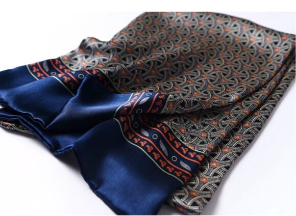Stropdassjaal Zijde - Ascot - Heren - Zijden Sjaal - Blauw/Oranje - 155 x 26cm Stropdassjaal Zijde - Ascot - Heren - Zijden Sjaal - Blauw/Oranje - 155 x 26cm