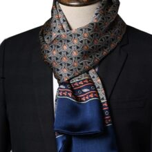 Stropdassjaal Zijde - Ascot - Heren - Zijden Sjaal - Blauw/Oranje - 155 x 26cm
