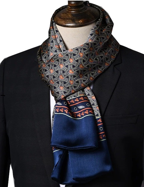 Stropdassjaal Zijde - Ascot - Heren - Zijden Sjaal - Blauw/Oranje - 155 x 26cm Stropdassjaal Zijde - Ascot - Heren - Zijden Sjaal - Blauw/Oranje - 155 x 26cm