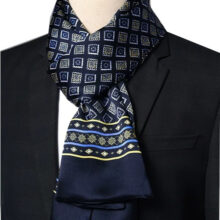 Stropdassjaal Zijde - Ascot - Heren - Zijden Sjaal - Zwart/Blauw - 155 x 26cm