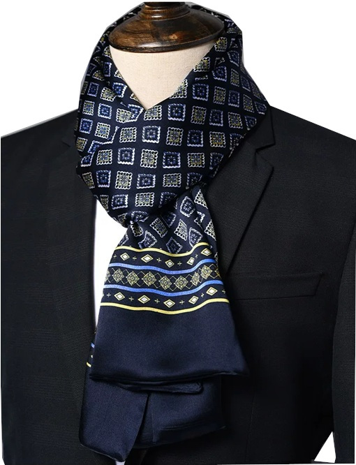Stropdassjaal Zijde - Ascot - Heren - Zijden Sjaal - Zwart/Blauw - 155 x 26cm Stropdassjaal Zijde - Ascot - Heren - Zijden Sjaal - Zwart/Blauw - 155 x 26cm