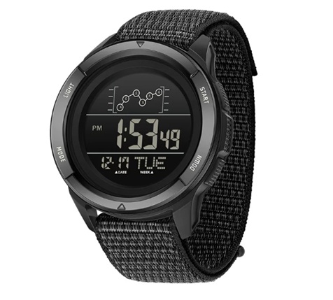 Horloge Heren - Sporthorloge - Countdown - Stopwatch - Nylon Band - Zwart