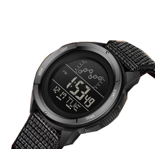 Horloge Heren - Sporthorloge - Countdown - Stopwatch - Nylon Band - Zwart