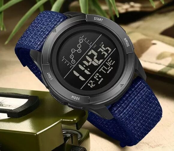 Horloge Heren - Sporthorloge - Countdown - Stopwatch - Nylon Band - Blauw