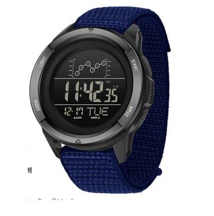 Horloge Heren - Sporthorloge - Countdown - Stopwatch - Nylon Band - Blauw